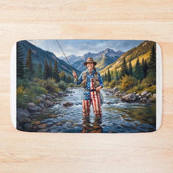 Item preview, Flyfishing Woman With American Flag Waders designed and sold by Home Decor Art.