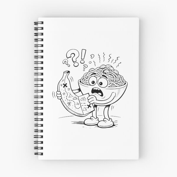 Item preview,  Funny Lost Spaghetti Cartoon with Treasure Map Cute Pasta Adventure Black and White Illustration designed and sold by ComedyInkFactor.