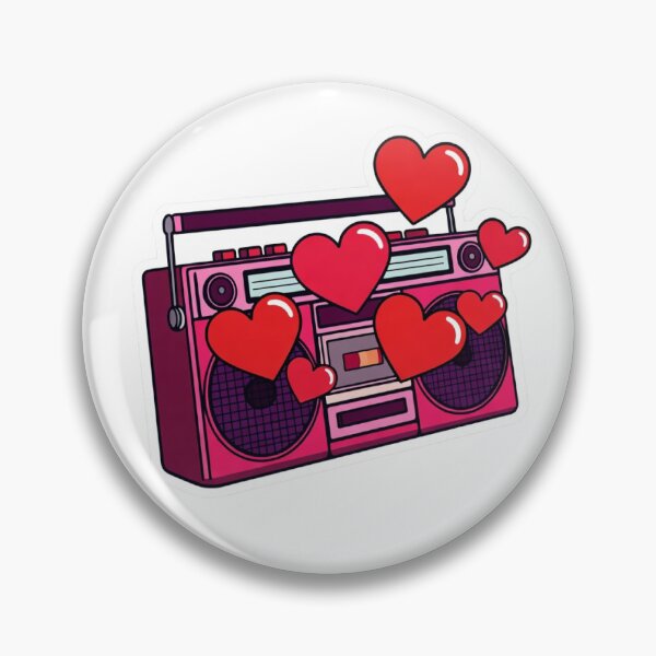 Item preview, Retro Pink Boombox Sticker with Floating Red Hearts Y2K Aesthetic designed and sold by GeekStickerLab.