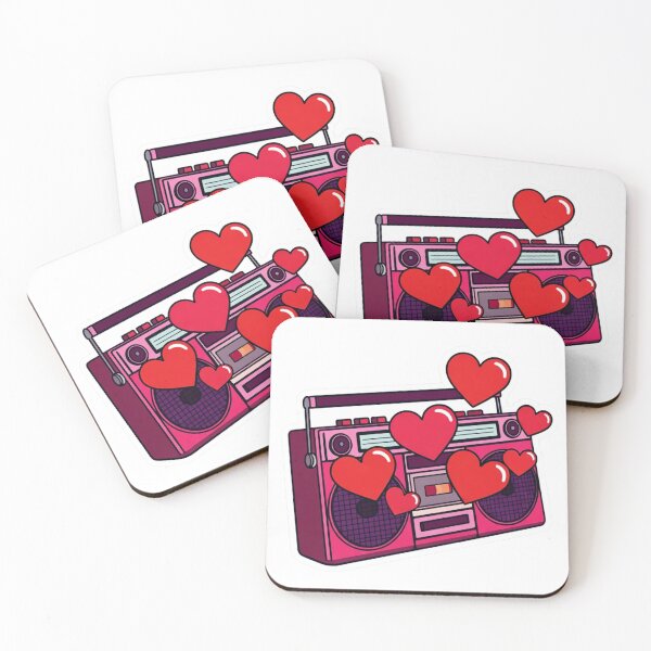 Item preview, Retro Pink Boombox Sticker with Floating Red Hearts Y2K Aesthetic designed and sold by GeekStickerLab.