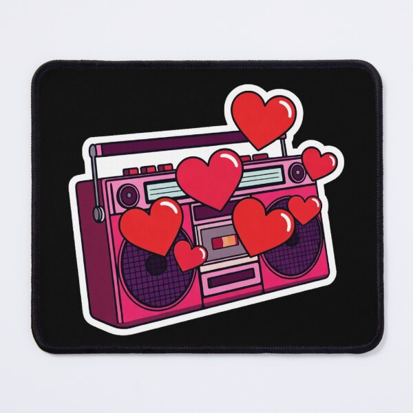 Item preview, Retro Pink Boombox Sticker with Floating Red Hearts Y2K Aesthetic designed and sold by GeekStickerLab.