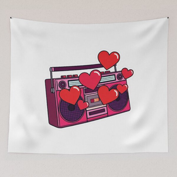 Item preview, Retro Pink Boombox Sticker with Floating Red Hearts Y2K Aesthetic designed and sold by GeekStickerLab.