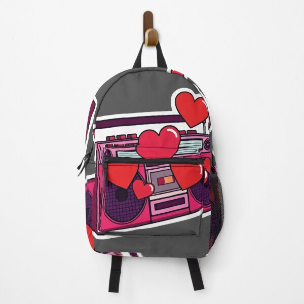 Item preview, Retro Pink Boombox Sticker with Floating Red Hearts Y2K Aesthetic designed and sold by GeekStickerLab.