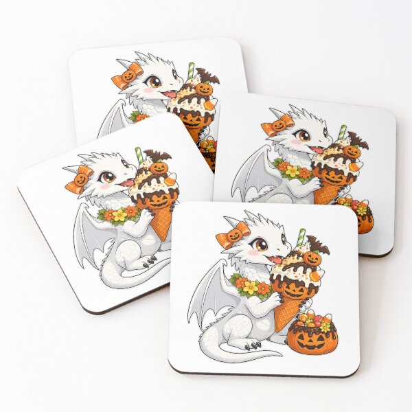 Item preview, Summerween White Dragon with Pumpkin Ice Cream designed and sold by Hatchling Hollow.