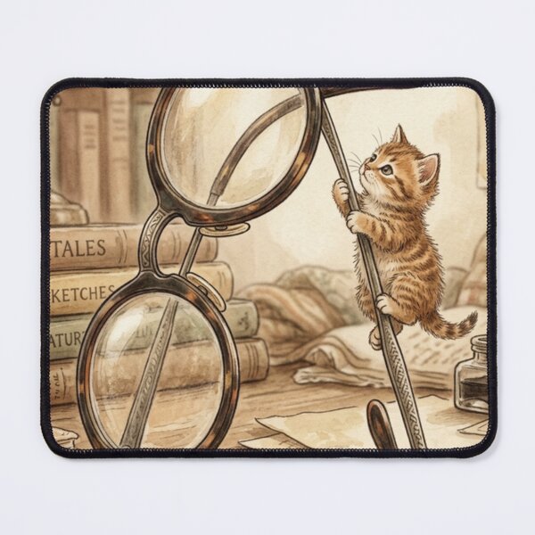 Item preview, Tiny Kitten Playing on Giant Vintage Glasses Miniature Illustration designed and sold by DuckOddity.