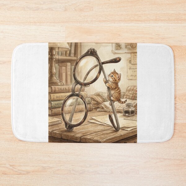 Item preview, Tiny Kitten Playing on Giant Vintage Glasses Miniature Illustration designed and sold by DuckOddity.