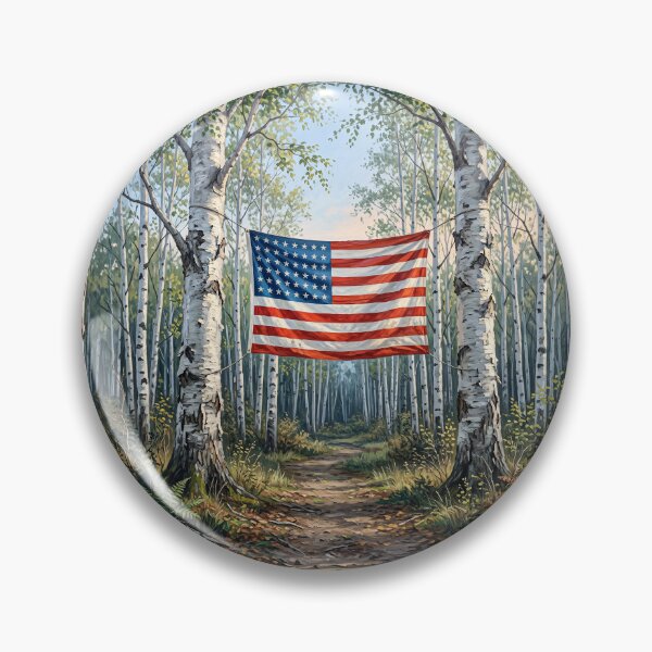 Item preview, American Flag In White Birch Tree Forest designed and sold by Home Decor Art.