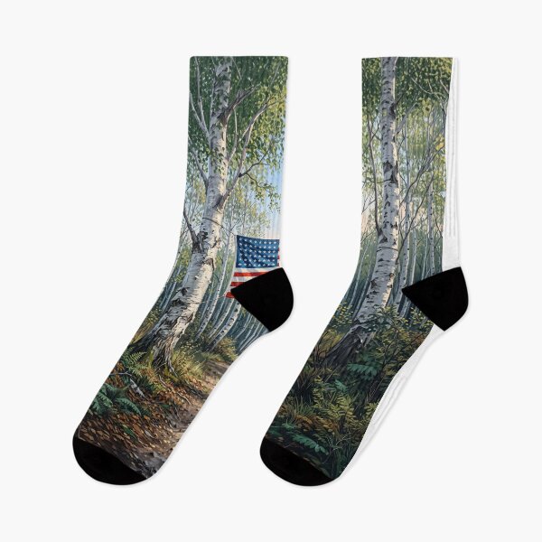 Item preview, American Flag In White Birch Tree Forest designed and sold by Home Decor Art.