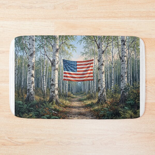Item preview, American Flag In White Birch Tree Forest designed and sold by Home Decor Art.