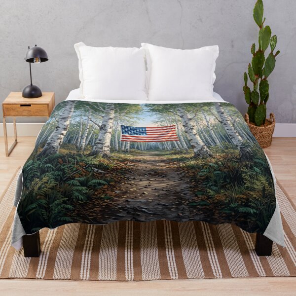 Item preview, American Flag In White Birch Tree Forest designed and sold by Home Decor Art.