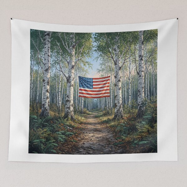 Item preview, American Flag In White Birch Tree Forest designed and sold by Home Decor Art.