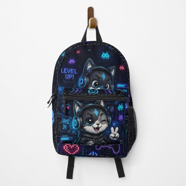 Item preview, Gamer cat backpack designed and sold by PixelRageStudio.