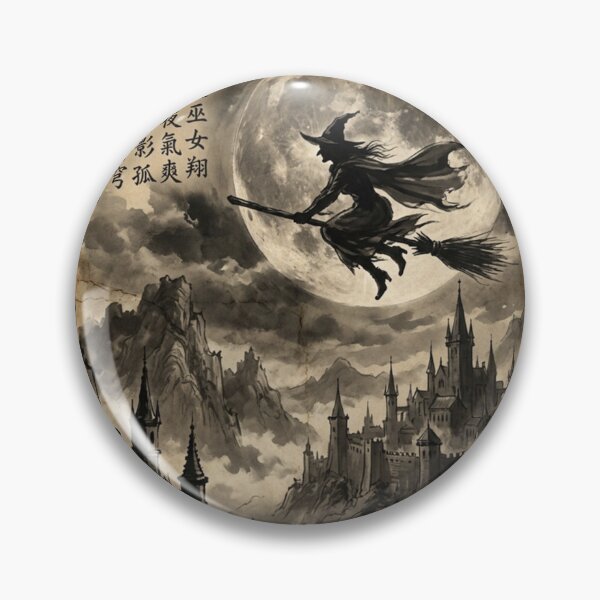Item preview, Witch Flight Under the Full Moon Sumi-e Ink Wash designed and sold by DuckOddity.