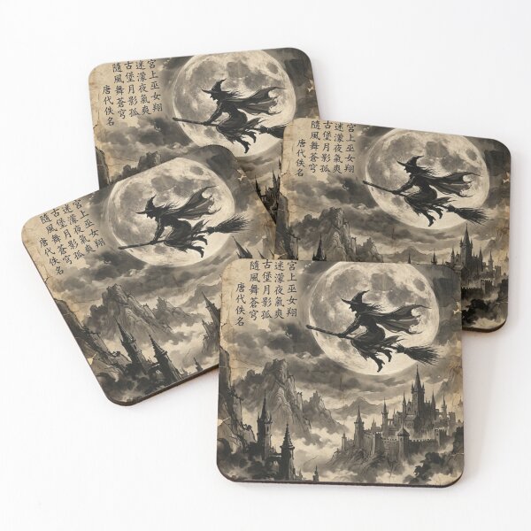 Item preview, Witch Flight Under the Full Moon Sumi-e Ink Wash designed and sold by DuckOddity.