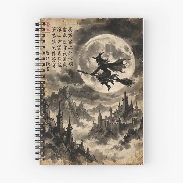 Item preview, Witch Flight Under the Full Moon Sumi-e Ink Wash designed and sold by DuckOddity.