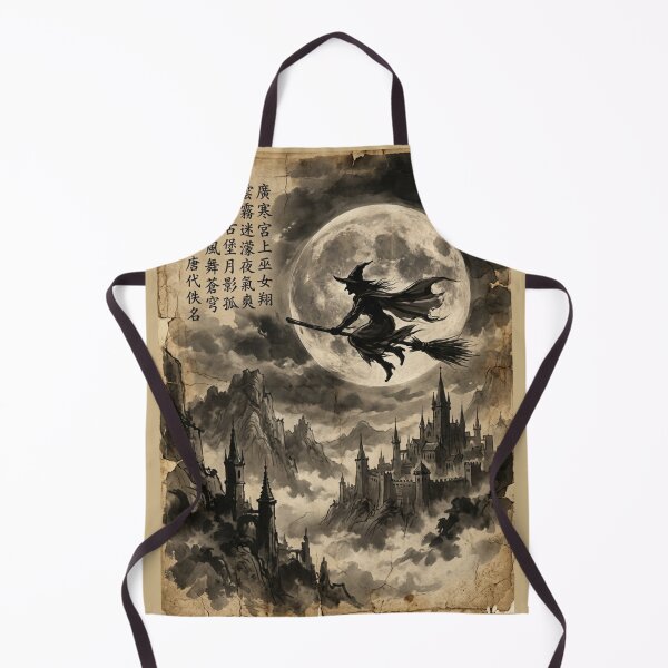 Item preview, Witch Flight Under the Full Moon Sumi-e Ink Wash designed and sold by DuckOddity.