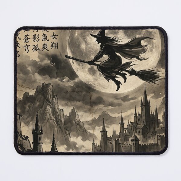 Item preview, Witch Flight Under the Full Moon Sumi-e Ink Wash designed and sold by DuckOddity.