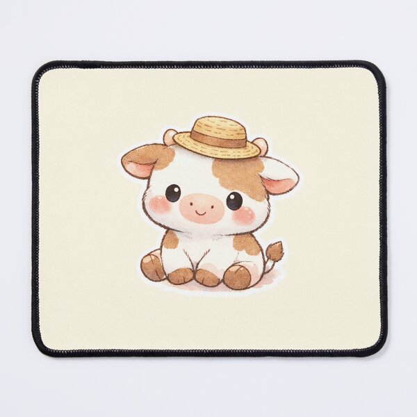 Item preview, Kawaii Chibi Baby Cow in Straw Hat Cottagecore Aesthetic Sticker designed and sold by mijaczeek.