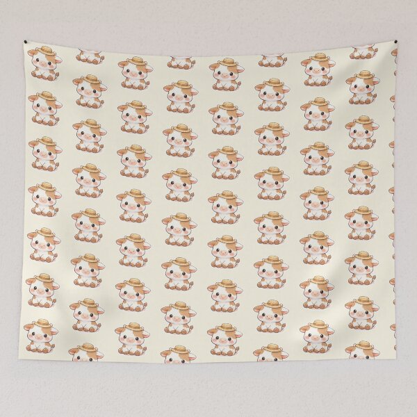 Item preview, Kawaii Chibi Baby Cow in Straw Hat Cottagecore Aesthetic Sticker designed and sold by mijaczeek.