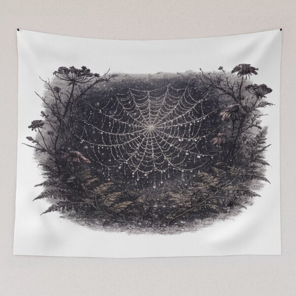 Item preview, Spider Web Dark Forest Dewdrops Gothic Nature Illustration Design designed and sold by irfanshikh.