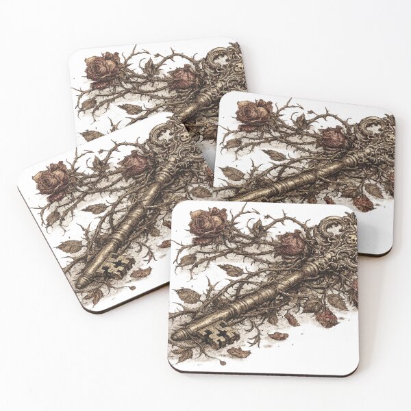 Item preview, Ornate Vintage Key Roses Thorns Dark Fantasy Illustration Design designed and sold by irfanshikh.