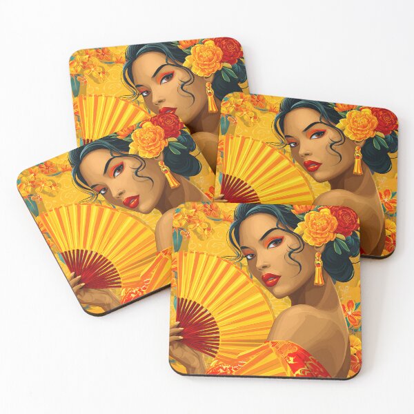 Item preview, Elegant Woman with Fan in Vibrant Floral Setting designed and sold by Artessie.