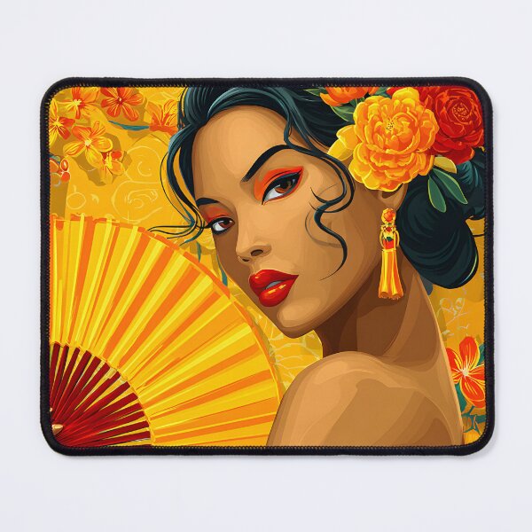 Item preview, Elegant Woman with Fan in Vibrant Floral Setting designed and sold by Artessie.
