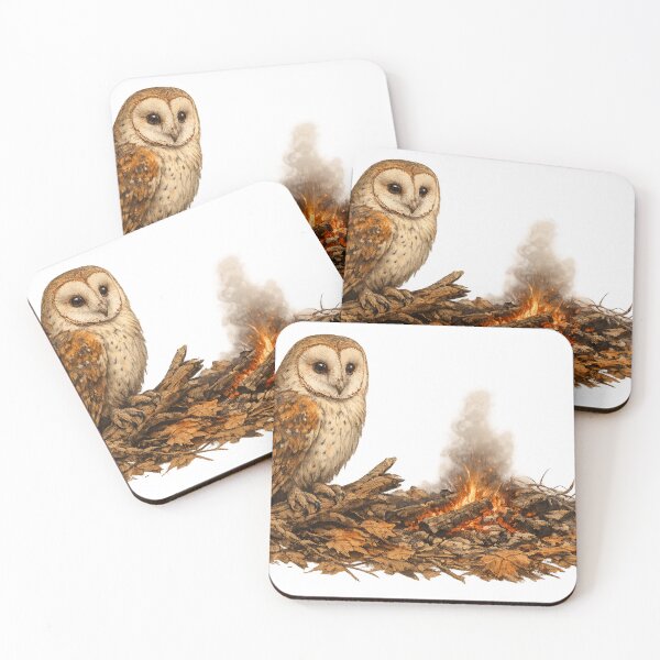 Item preview, Barn Owl Campfire Cozy Woodland Nature Illustration Design designed and sold by irfanshikh.