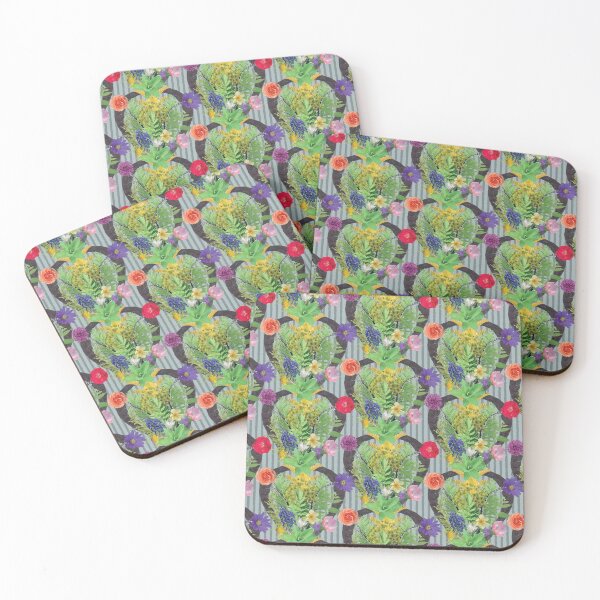 Item preview, Spring Flower & Foliage Arrangement on Gray Stripes designed and sold by Digitalmyth's Designs.