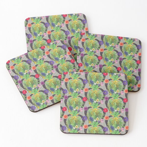 Item preview, Spring Flower & Foliage Arrangement on Tan Stripes designed and sold by Digitalmyth's Designs.
