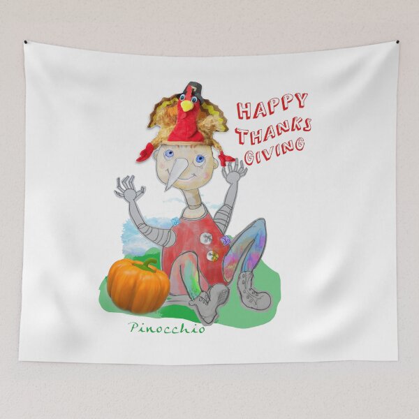 Item preview, Happy Thanks Giving Playing Wood PINOCCHIO (Original Drawing by ACCI) designed and sold by VanyssaGraphics.