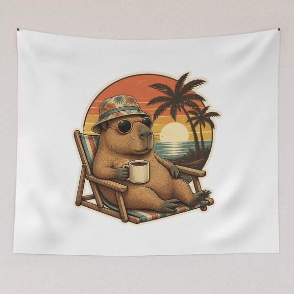 Item preview, Cute Capybara Retro Sunset Coffee Lover Sticker | Vintage Animal Design designed and sold by Brain shot.