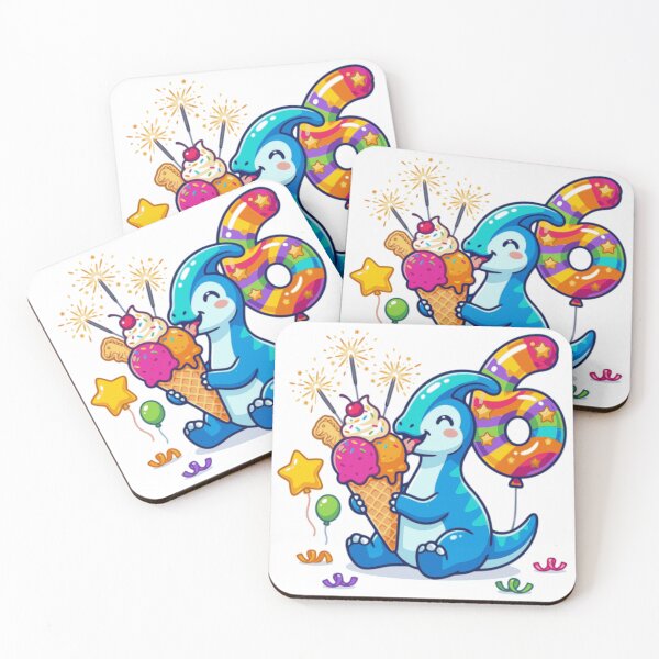 Item preview, 6th blue Parasaur birthday dino lover ice cream cone designed and sold by Tronstell.