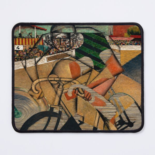 Aperçu de l'œuvre Piste cyclable de Jean Metzinger - Peinture cubiste de cyclisme, œuvre murale futuriste représentant un coureur cycliste, pour collectionneurs d'art moderne créée et vendue par RickE.