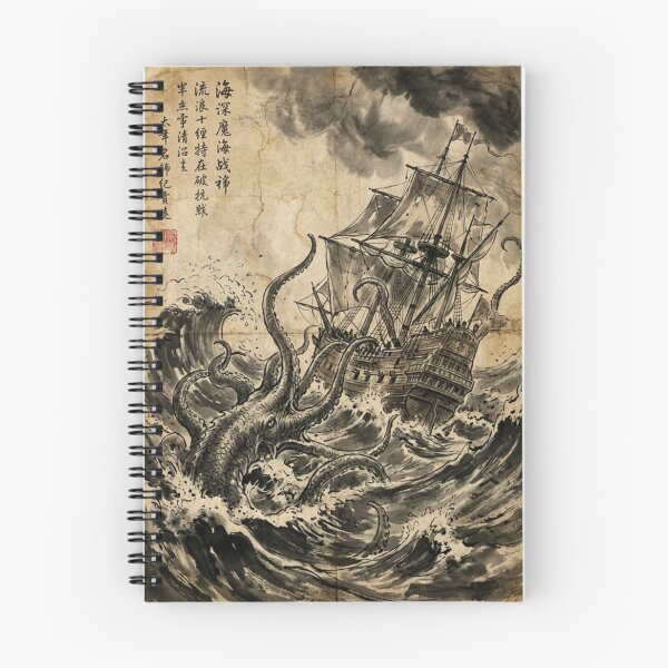 Item preview, Ancient Galleon vs Sea Monster Sumi-e Ink Wash designed and sold by DuckOddity.