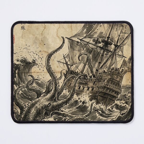 Item preview, Ancient Galleon vs Sea Monster Sumi-e Ink Wash designed and sold by DuckOddity.