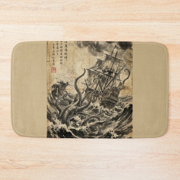 Item preview, Ancient Galleon vs Sea Monster Sumi-e Ink Wash designed and sold by DuckOddity.