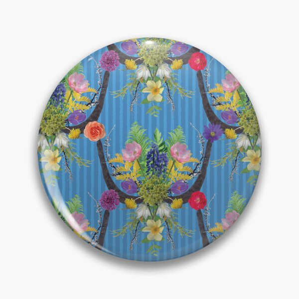 Item preview, Spring Flower & Wide Foliage Arrangement on Blue Stripes designed and sold by Digitalmyth's Designs.