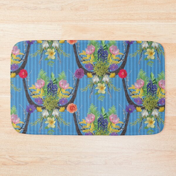 Item preview, Spring Flower & Wide Foliage Arrangement on Blue Stripes designed and sold by Digitalmyth's Designs.