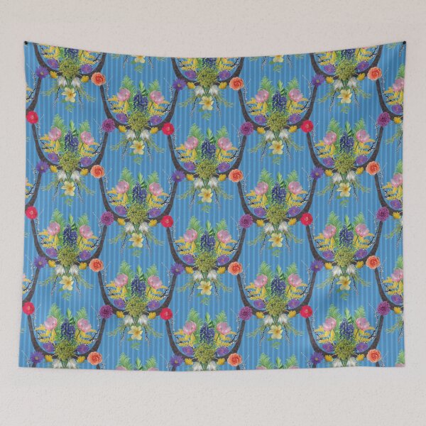 Item preview, Spring Flower & Wide Foliage Arrangement on Blue Stripes designed and sold by Digitalmyth's Designs.