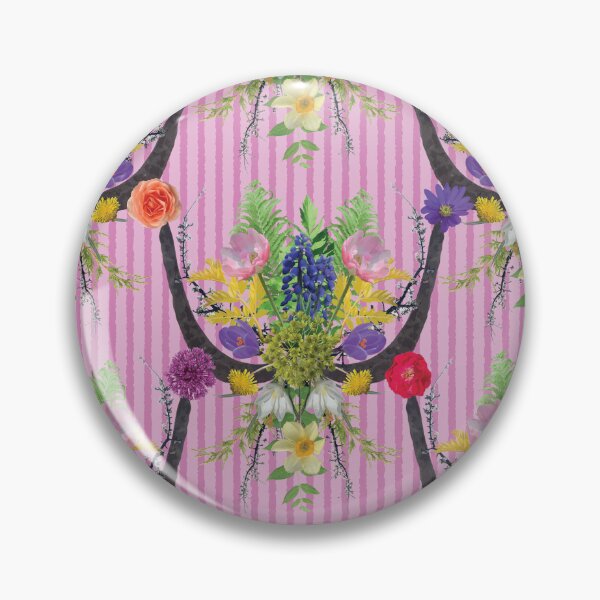 Item preview, Spring Flower & Wide Foliage Arrangement on Pink Stripes designed and sold by Digitalmyth's Designs.