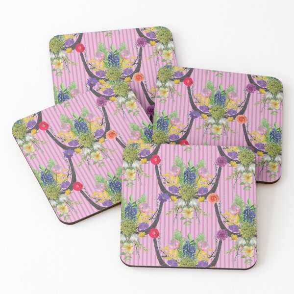 Item preview, Spring Flower & Wide Foliage Arrangement on Pink Stripes designed and sold by Digitalmyth's Designs.