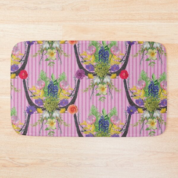 Item preview, Spring Flower & Wide Foliage Arrangement on Pink Stripes designed and sold by Digitalmyth's Designs.