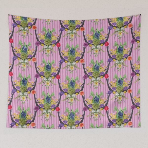Item preview, Spring Flower & Wide Foliage Arrangement on Pink Stripes designed and sold by Digitalmyth's Designs.