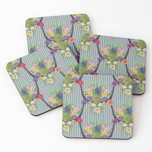 Item preview, Spring Flower & Wide Foliage Arrangement on Gray Stripes designed and sold by Digitalmyth's Designs.