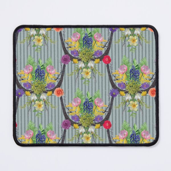 Item preview, Spring Flower & Wide Foliage Arrangement on Gray Stripes designed and sold by Digitalmyth's Designs.