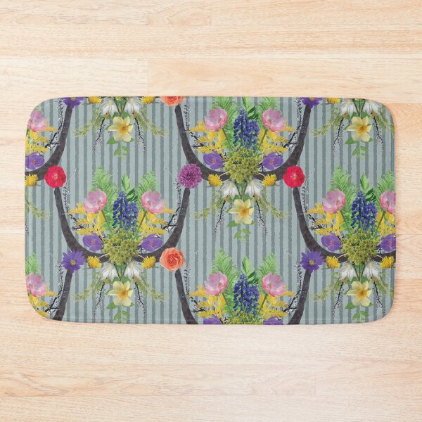 Item preview, Spring Flower & Wide Foliage Arrangement on Gray Stripes designed and sold by Digitalmyth's Designs.