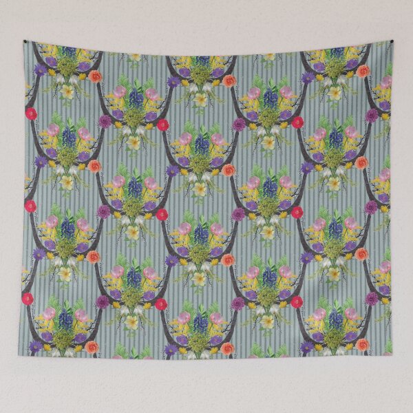 Item preview, Spring Flower & Wide Foliage Arrangement on Gray Stripes designed and sold by Digitalmyth's Designs.
