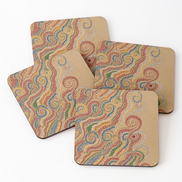 Item preview, Aboriginal Inspired Dot Art - With Red Blue Curls On Sand designed and sold by GrinGalore.