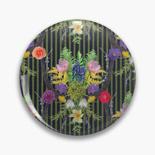 Item preview, Spring Flower & Wide Foliage Arrangement on Green Stripes designed and sold by Digitalmyth's Designs.